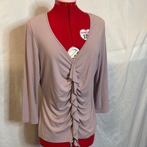 LL95 LOFT Taupe Ruched Blouse with Three-Quarter Sleeves